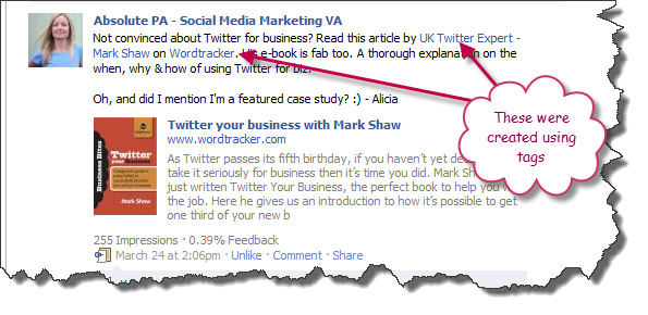 Facebook tagging example Example of using Facebook's tagging feature